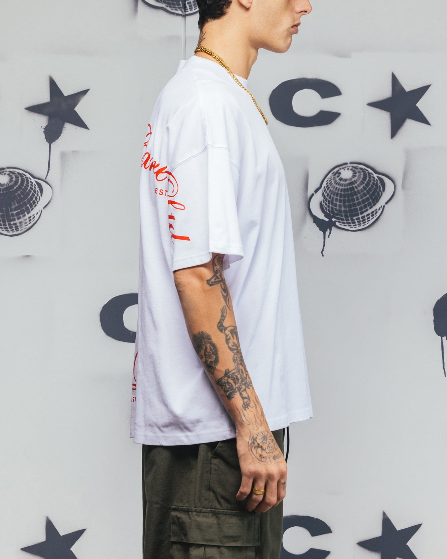 Carre Side Script Oversized T-Shirt White/Red