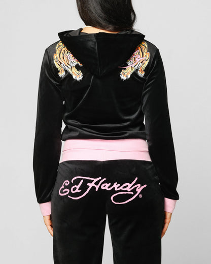 Ed Hardy Women's Cropped Hoodie Black/Pink