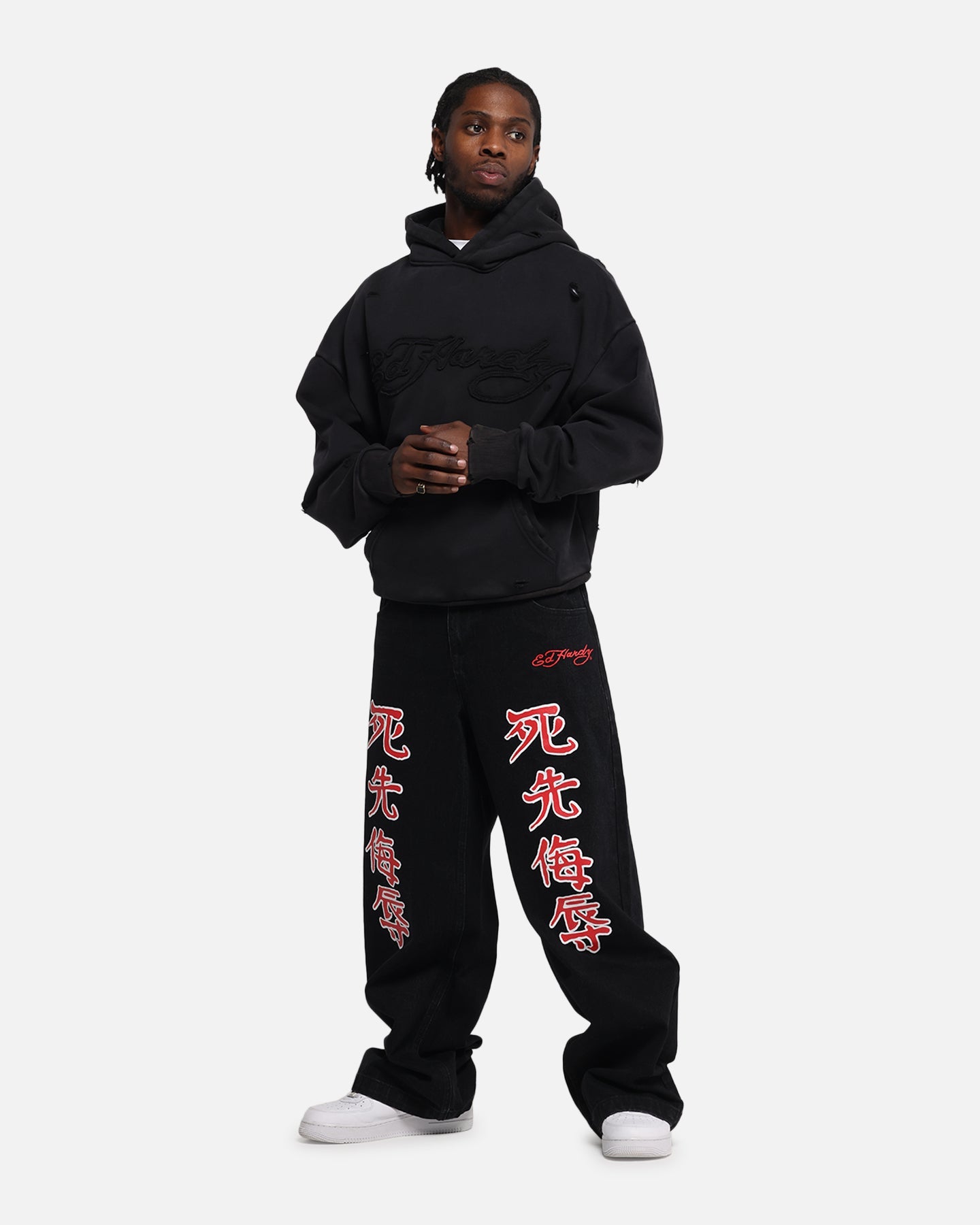 Ed Hardy Distressed Hoodie Black