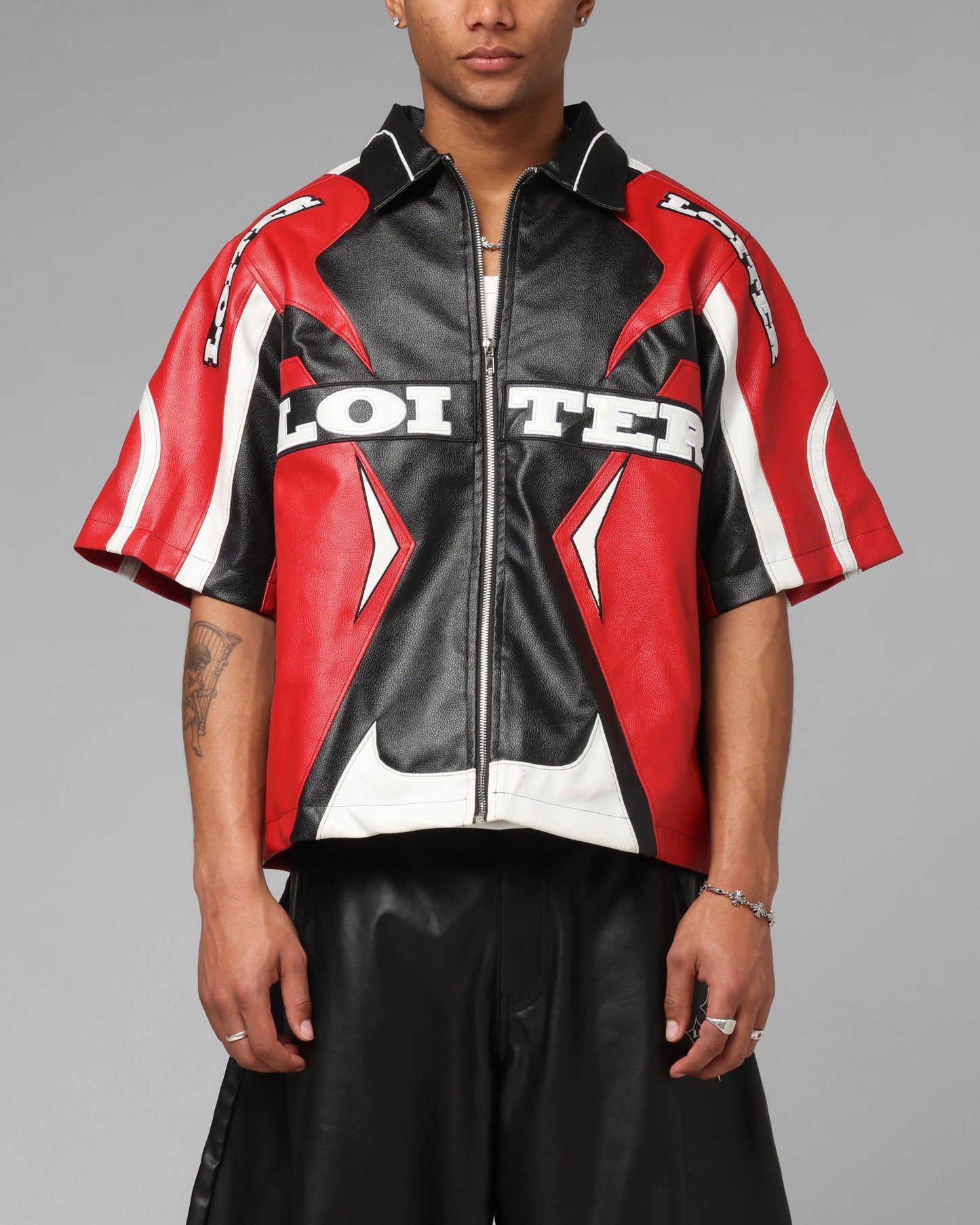Loiter Racer Vegan Leather Shirt Red/Black