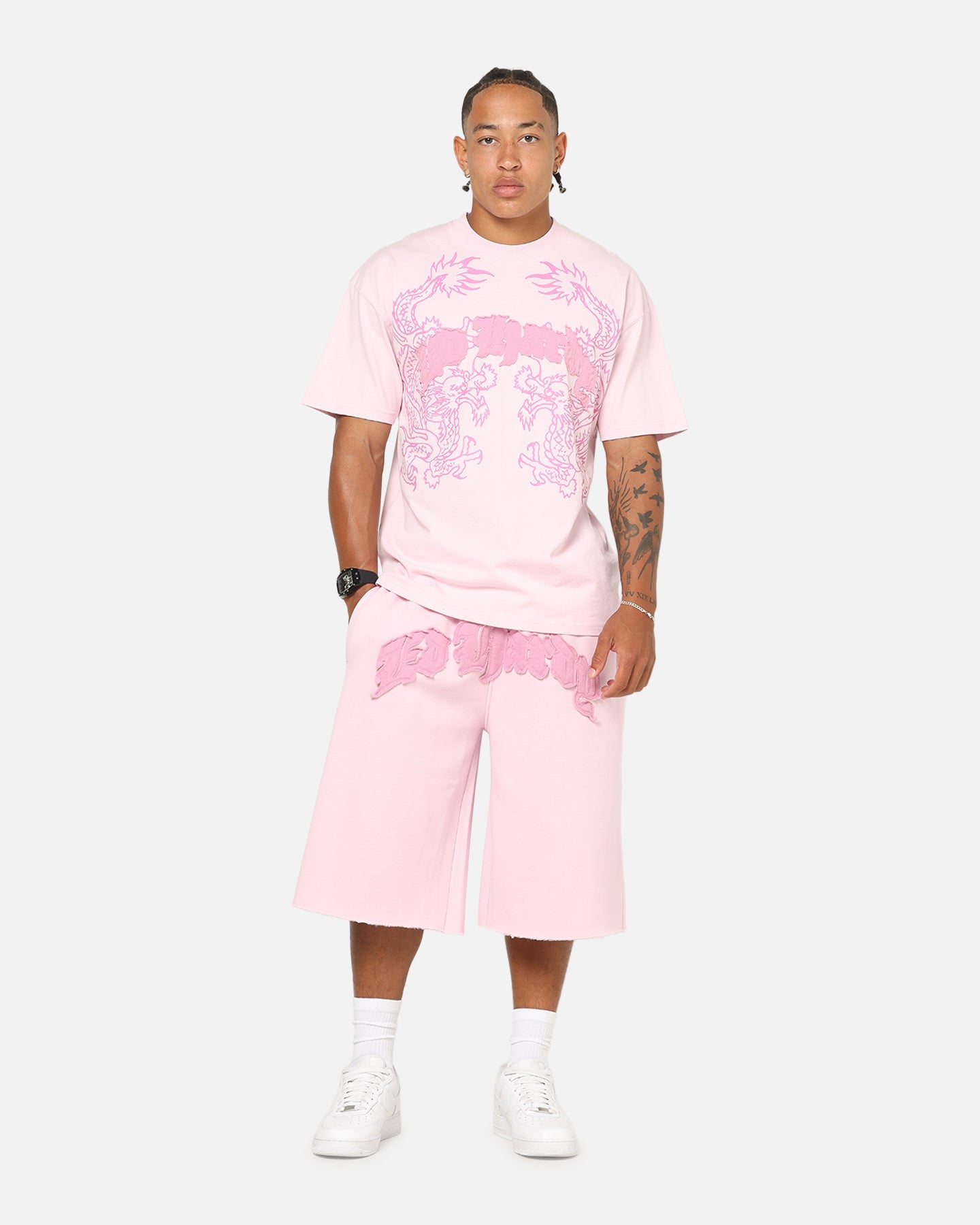 Ed Hardy Double Dragon Applique T-Shirt Pink