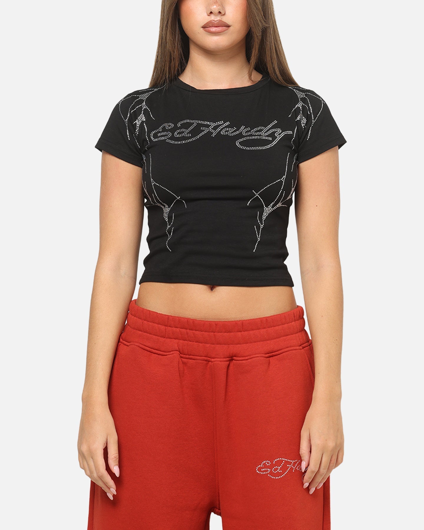 Ed Hardy Women's Cyber Rhinestone Baby T-Shirt Black