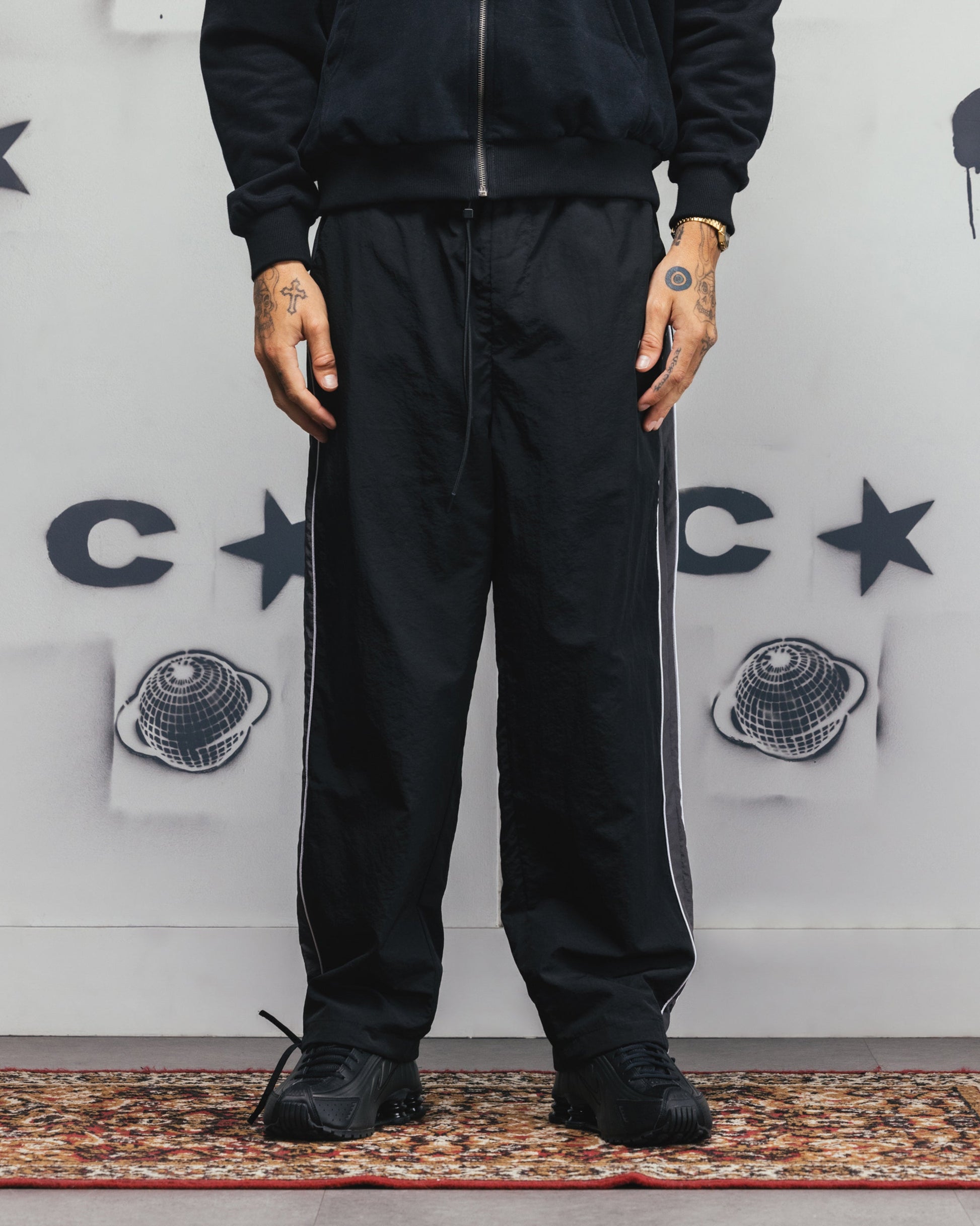 Carre Rally Panelled Nylon Joggers Black