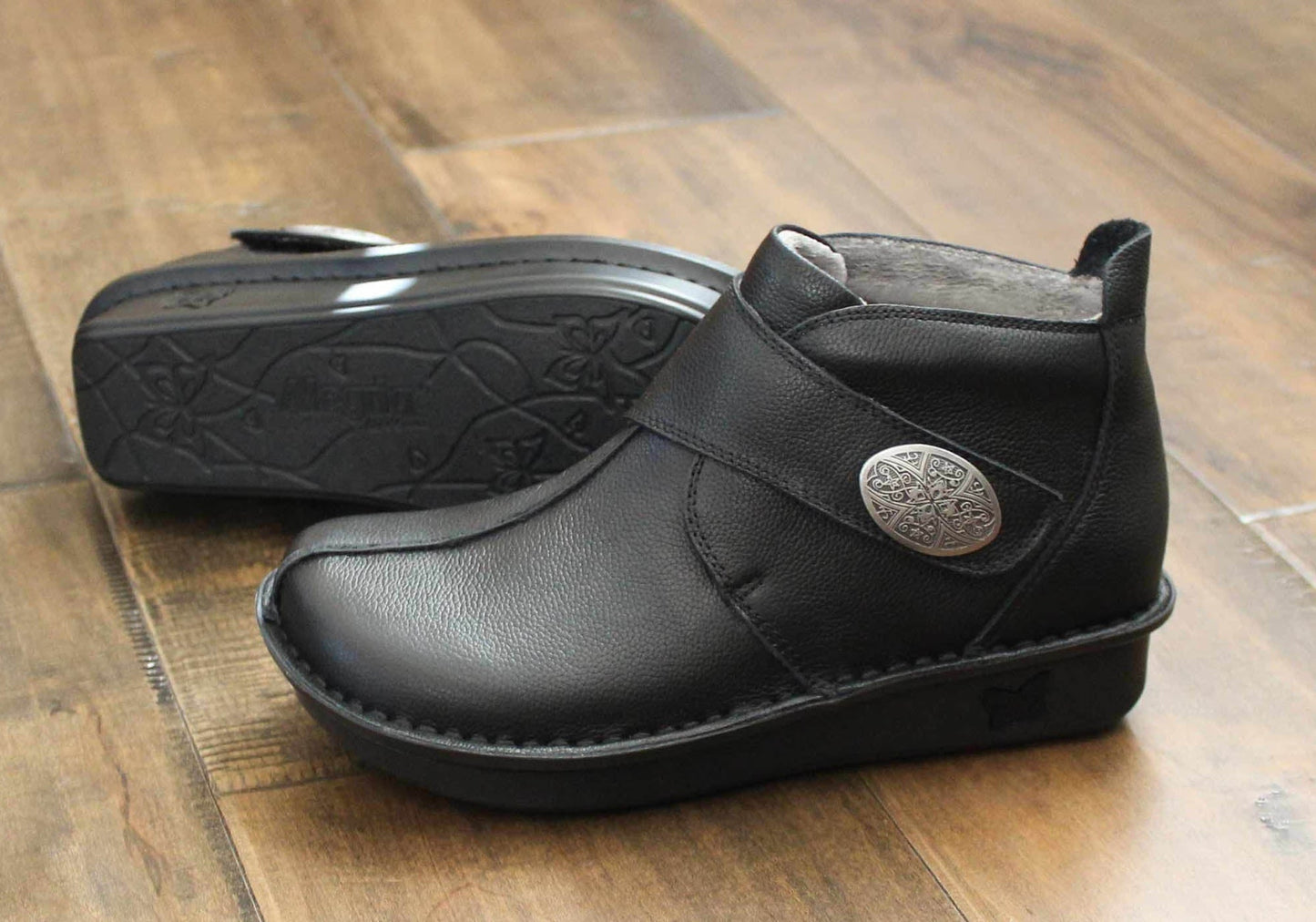 Alegria Caiti Womens Leather Ankle Boots With Adjustable Strap